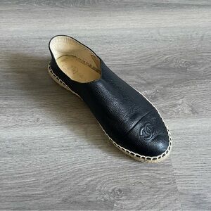 Chanel CC Leather Espadrille Size 37 Black Single Shoe Replacement Left Amputee